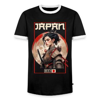 Asie 80s Samouraï Rétro Japonais Samouraï - T-shirt contrasté Homme - noir/blanc - Devant - AI Model Female 172 light (172cm) & AI Model Male 178 light (178cm)
