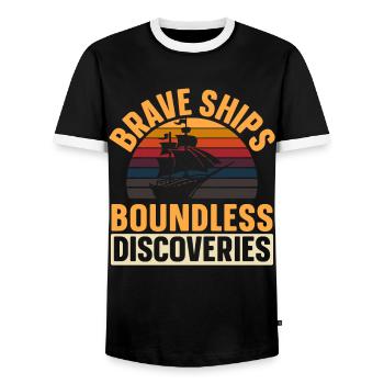 Brave Ships - Limitless Discoveries - Kolum - Men's Ringer Shirt - black/white - Front - AI Model Female 172 light (172cm) & AI Model Male 178 light (178cm)