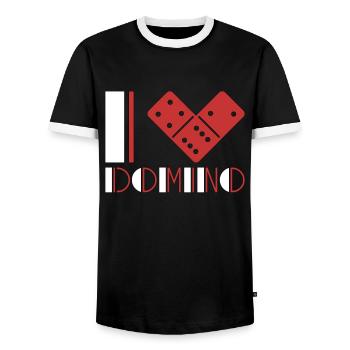 Dominoes I Love Domino Board Game Family Game - Men's Ringer Shirt - black/white - Front - AI Model Female 172 light (172cm) & AI Model Male 178 light (178cm)