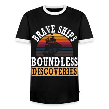 Brave Ships Boundless Discoveries Columbus - Men's Ringer Shirt - black/white - Front - AI Model Female 172 light (172cm) & AI Model Male 178 light (178cm)