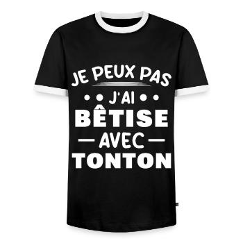 Je peux pas j'ai bêtise avec tonton - T-shirt contrasté Homme - noir/blanc - Devant - AI Model Female 172 light (172cm) & AI Model Male 178 light (178cm)