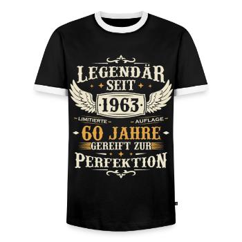 Legendär seit 1963 Jahrgang 60 Jahre Geburtstag - Männer Kontrast-T-Shirt - Schwarz/Weiß - Vorne - AI Model Female 172 light (172cm) & AI Model Male 178 light (178cm)