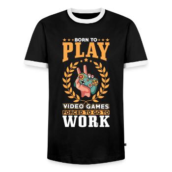 Gamers Born to Play Video Games - Men's Ringer Shirt - black/white - Front - AI Model Female 172 light (172cm) & AI Model Male 178 light (178cm)