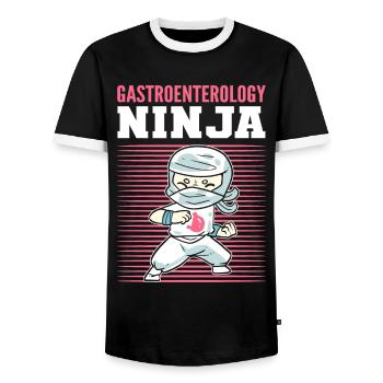 Gastroenterology Ninja Gastroenterologist - Men's Ringer Shirt - black/white - Front - AI Model Female 172 light (172cm) & AI Model Male 178 light (178cm)