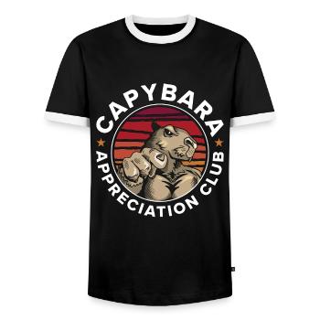 Capybara Appreciation Club Large Rodent Animals - Men's Ringer Shirt - black/white - Front - AI Model Female 172 light (172cm) & AI Model Male 178 light (178cm)