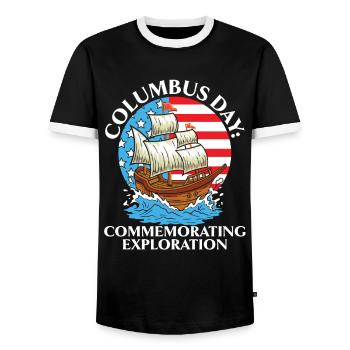 Columbus Day: To commemorate the discovery of K - Men's Ringer Shirt - black/white - Front - AI Model Female 172 light (172cm) & AI Model Male 178 light (178cm)