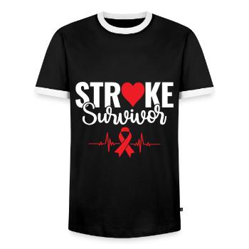 Stroke Survivor - Schlaganfall Überlebender - Men's Ringer Shirt - black/white - Front - AI Model Female 172 light (172cm) & AI Model Male 178 light (178cm)