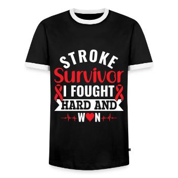 Stroke Survivor: I Fought Hard and Won - - Men's Ringer Shirt - black/white - Front - AI Model Female 172 light (172cm) & AI Model Male 178 light (178cm)