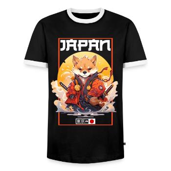 Asie Corki Samouraï Japonais Samouraï - T-shirt contrasté Homme - noir/blanc - Devant - AI Model Female 172 light (172cm) & AI Model Male 178 light (178cm)