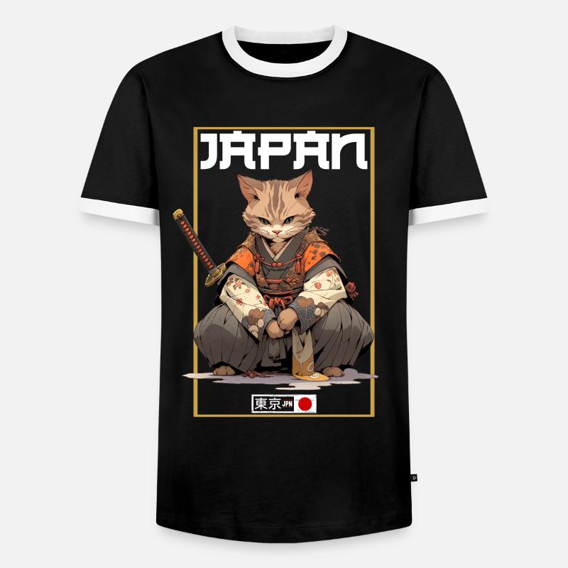 Asia Cat Japanese Samurai Samurai - Men's Ringer Shirt - black/white