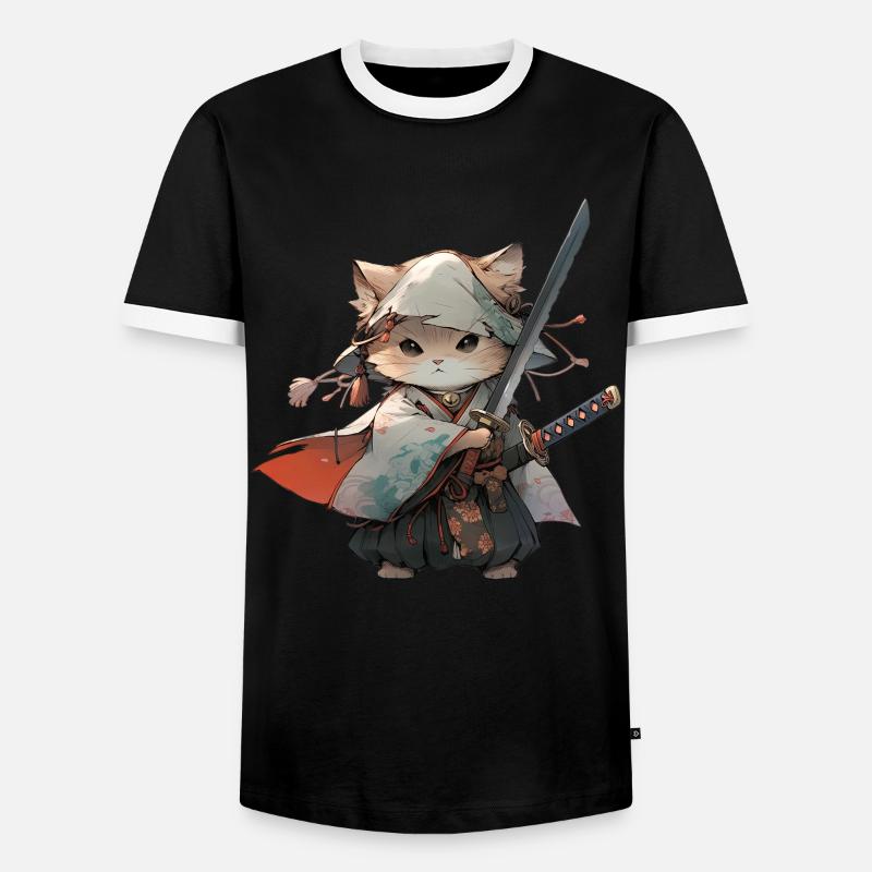 Asia Cat Japanese Samurai Samurai - Men's Ringer Shirt - black/white