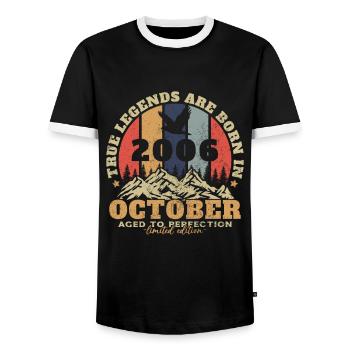 Original October 2006 vintage anniversary 2006 - Men's Ringer Shirt - black/white - Front - AI Model Female 172 light (172cm) & AI Model Male 178 light (178cm)
