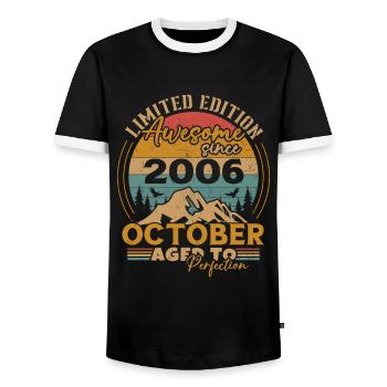 Original October 2006 vintage anniversary 2006 - Men's Ringer Shirt - black/white - Front - AI Model Female 172 light (172cm) & AI Model Male 178 light (178cm)