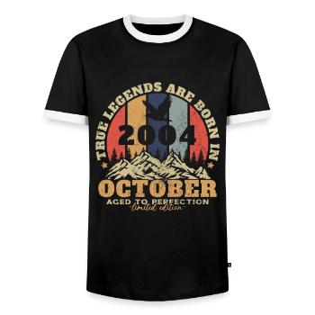 Original October 2004 vintage anniversary 2004 - Men's Ringer Shirt - black/white - Front - AI Model Female 172 light (172cm) & AI Model Male 178 light (178cm)