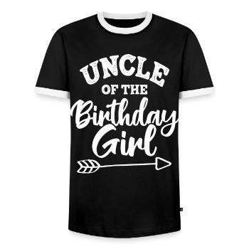 Oncle de la fille d’anniversaire - T-shirt contrasté Homme - noir/blanc - Devant - AI Model Female 172 light (172cm) & AI Model Male 178 light (178cm)