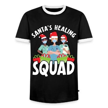 Santa's Healing Squad Nurse Christmas - Men's Ringer Shirt - black/white - Front - AI Model Female 172 light (172cm) & AI Model Male 178 light (178cm)