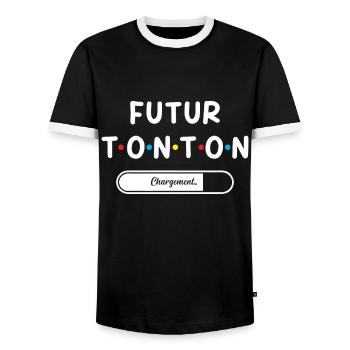 Homme Annonce Grossesse Tonton Futur Tonton - T-shirt contrasté Homme - noir/blanc - Devant - AI Model Female 172 light (172cm) & AI Model Male 178 light (178cm)