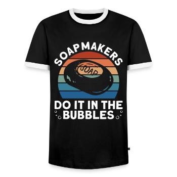 soap soap making soap maker soap boiler - Men's Ringer Shirt - black/white - Front - AI Model Female 172 light (172cm) & AI Model Male 178 light (178cm)