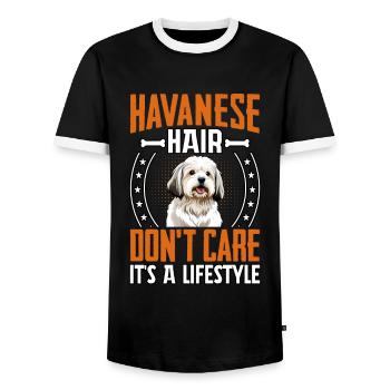 Havanese Hair don't care it's a lifestyle - Men's Ringer Shirt - black/white - Front - AI Model Female 172 light (172cm) & AI Model Male 178 light (178cm)