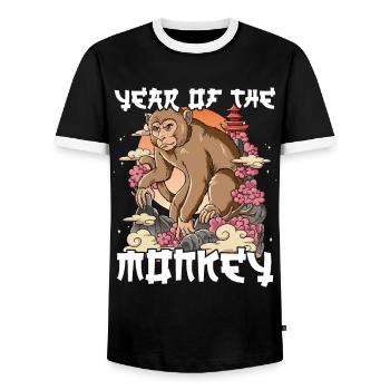 Year of the Monkey Lunar New Year Chinese - Men's Ringer Shirt - black/white - Front - AI Model Female 172 light (172cm) & AI Model Male 178 light (178cm)