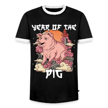 Year of the Pig Lunar New Year Chinese - Men's Ringer Shirt - black/white - Front - AI Model Female 172 light (172cm) & AI Model Male 178 light (178cm)