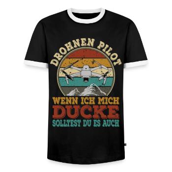 Drohnen Drohne Drone Pilot FPV Quadrocopter - Männer Kontrast-T-Shirt - Schwarz/Weiß - Vorne - AI Model Female 172 light (172cm) & AI Model Male 178 light (178cm)