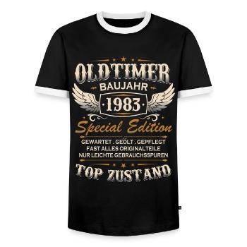 Oldtimer Baujahr 1983 Jahrgang Geburtstag Geschenk - Männer Kontrast-T-Shirt - Schwarz/Weiß - Vorne - AI Model Female 172 light (172cm) & AI Model Male 178 light (178cm)