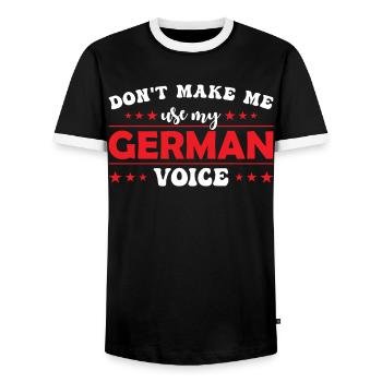 Don't force me to give my German voice - Men's Ringer Shirt - black/white - Front - AI Model Female 172 light (172cm) & AI Model Male 178 light (178cm)