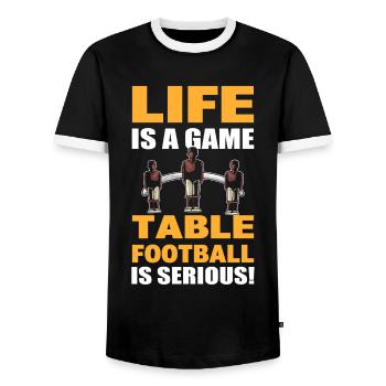 Table Soccer Life Is A Game Table Football Is - Men's Ringer Shirt - black/white - Front - AI Model Female 172 light (172cm) & AI Model Male 178 light (178cm)