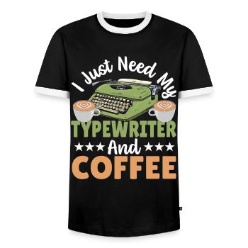 Schreibmaschinenautor Ich brauche nur meine - Männer Kontrast-T-Shirt - Schwarz/Weiß - Vorne - AI Model Female 172 light (172cm) & AI Model Male 178 light (178cm)