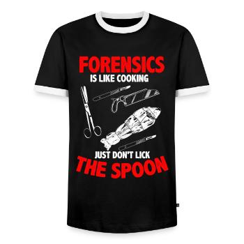 Lustiger Gerichtsmediziner - Männer Kontrast-T-Shirt - Schwarz/Weiß - Vorne - AI Model Female 172 light (172cm) & AI Model Male 178 light (178cm)