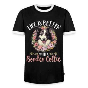 Border Collie Dog - Life is better with a - Men's Ringer Shirt - black/white - Front - AI Model Female 172 light (172cm) & AI Model Male 178 light (178cm)