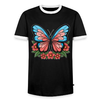 Fleurs de papillon - T-shirt contrasté Homme - noir/blanc - Devant - AI Model Female 172 light (172cm) & AI Model Male 178 light (178cm)