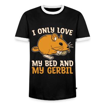 Gerbil I Only Love My Bed And My Gerbil Racing Rat - Men's Ringer Shirt - black/white - Front - AI Model Female 172 light (172cm) & AI Model Male 178 light (178cm)
