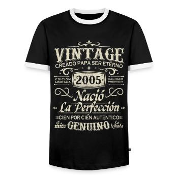2005 Jahrgang 18 Jahre alter Geburtstag - Männer Kontrast-T-Shirt - Schwarz/Weiß - Vorne - AI Model Female 172 light (172cm) & AI Model Male 178 light (178cm)