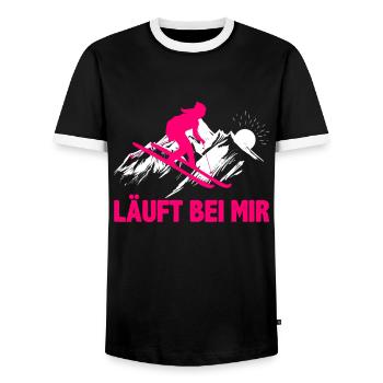 Skifahrer Läuft bei Mir Wintersportler Skifahren - Männer Kontrast-T-Shirt - Schwarz/Weiß - Vorne - AI Model Female 172 light (172cm) & AI Model Male 178 light (178cm)