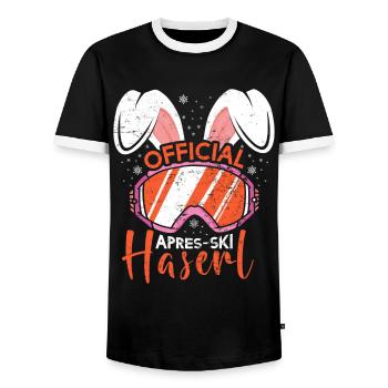 Official Apres-Ski Haserl Skihasen Skifahren - Männer Kontrast-T-Shirt - Schwarz/Weiß - Vorne - AI Model Female 172 light (172cm) & AI Model Male 178 light (178cm)