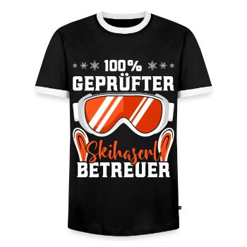 Winter Sport 100 % Geprüfter Skihaserl Betreuer - Männer Kontrast-T-Shirt - Schwarz/Weiß - Vorne - AI Model Female 172 light (172cm) & AI Model Male 178 light (178cm)