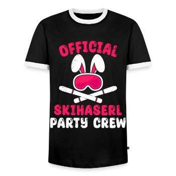 Official Skihaserl Party Crew Skihasen Apres Ski - Männer Kontrast-T-Shirt - Schwarz/Weiß - Vorne - AI Model Female 172 light (172cm) & AI Model Male 178 light (178cm)