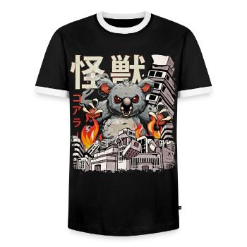 Kaiju Koala Japanese Anime Monster Bear - Men's Ringer Shirt - black/white - Front - AI Model Female 172 light (172cm) & AI Model Male 178 light (178cm)