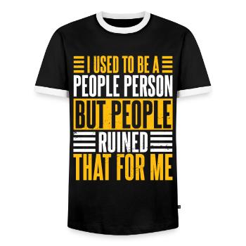 Früher war ich ein Mensch Mensch Männer - Männer Kontrast-T-Shirt - Schwarz/Weiß - Vorne - AI Model Female 172 light (172cm) & AI Model Male 178 light (178cm)