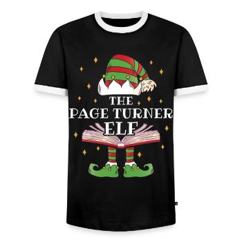 The Page Turner Elf Book Reading - Männer Kontrast-T-Shirt - Schwarz/Weiß - Vorne - AI Model Female 172 light (172cm) & AI Model Male 178 light (178cm)