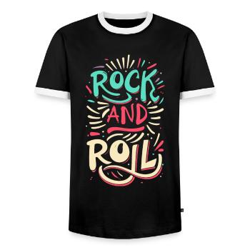 Devise de la déclaration rock and roll - T-shirt contrasté Homme - noir/blanc - Devant - AI Model Female 172 light (172cm) & AI Model Male 178 light (178cm)