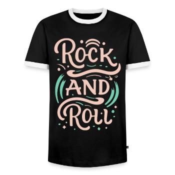 Devise de la déclaration rock and roll - T-shirt contrasté Homme - noir/blanc - Devant - AI Model Female 172 light (172cm) & AI Model Male 178 light (178cm)