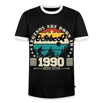 October 1990. October 1990 Birthday Gift. - Men's Ringer Shirt - black/white - Front - AI Model Female 172 light (172cm) & AI Model Male 178 light (178cm)