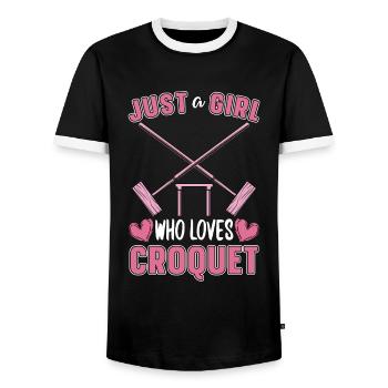 Croquet Just A Girl Who Loves Croquet Outdoor Game - Men's Ringer Shirt - black/white - Front - AI Model Female 172 light (172cm) & AI Model Male 178 light (178cm)
