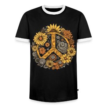 Kostüm Hippie Peace Zeichen - Männer Kontrast-T-Shirt - Schwarz/Weiß - Vorne - AI Model Female 172 light (172cm) & AI Model Male 178 light (178cm)