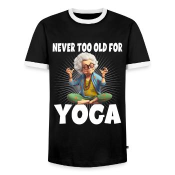 Never Too Old For Yoga - Männer Kontrast-T-Shirt - Schwarz/Weiß - Vorne - AI Model Female 172 light (172cm) & AI Model Male 178 light (178cm)