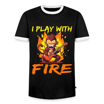 Affe Schimpanse Gitarre I play with Fire - Männer Kontrast-T-Shirt - Schwarz/Weiß - Vorne - AI Model Female 172 light (172cm) & AI Model Male 178 light (178cm)