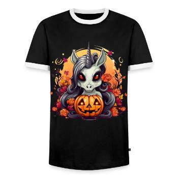 Süßes Halloween Einhorn Frauen Mädchen Kürbis - Männer Kontrast-T-Shirt - Schwarz/Weiß - Vorne - AI Model Female 172 light (172cm) & AI Model Male 178 light (178cm)